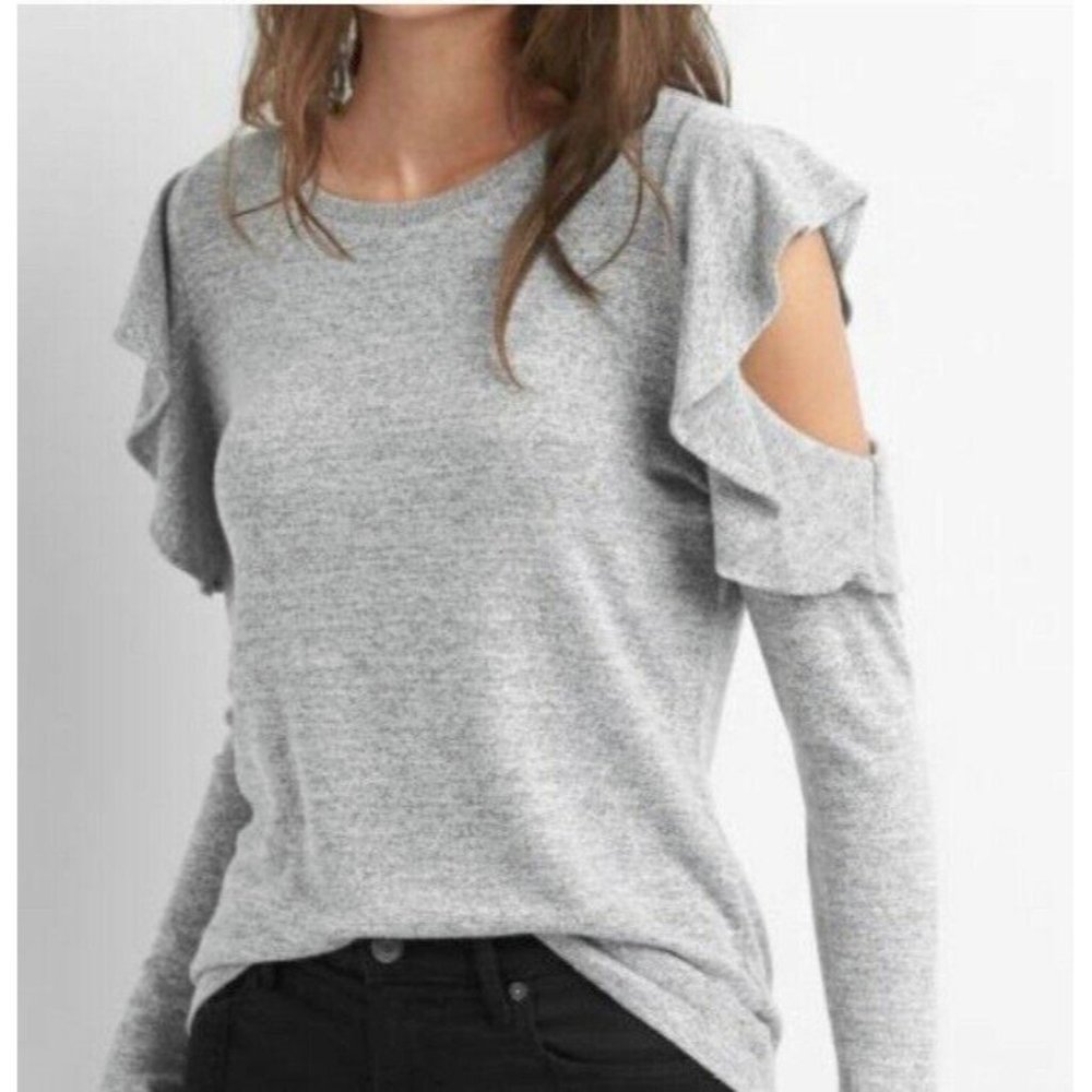 GAP | Long Sleeve Soft Spun Flutter Shoulder Top | Heather Gray | X-Large